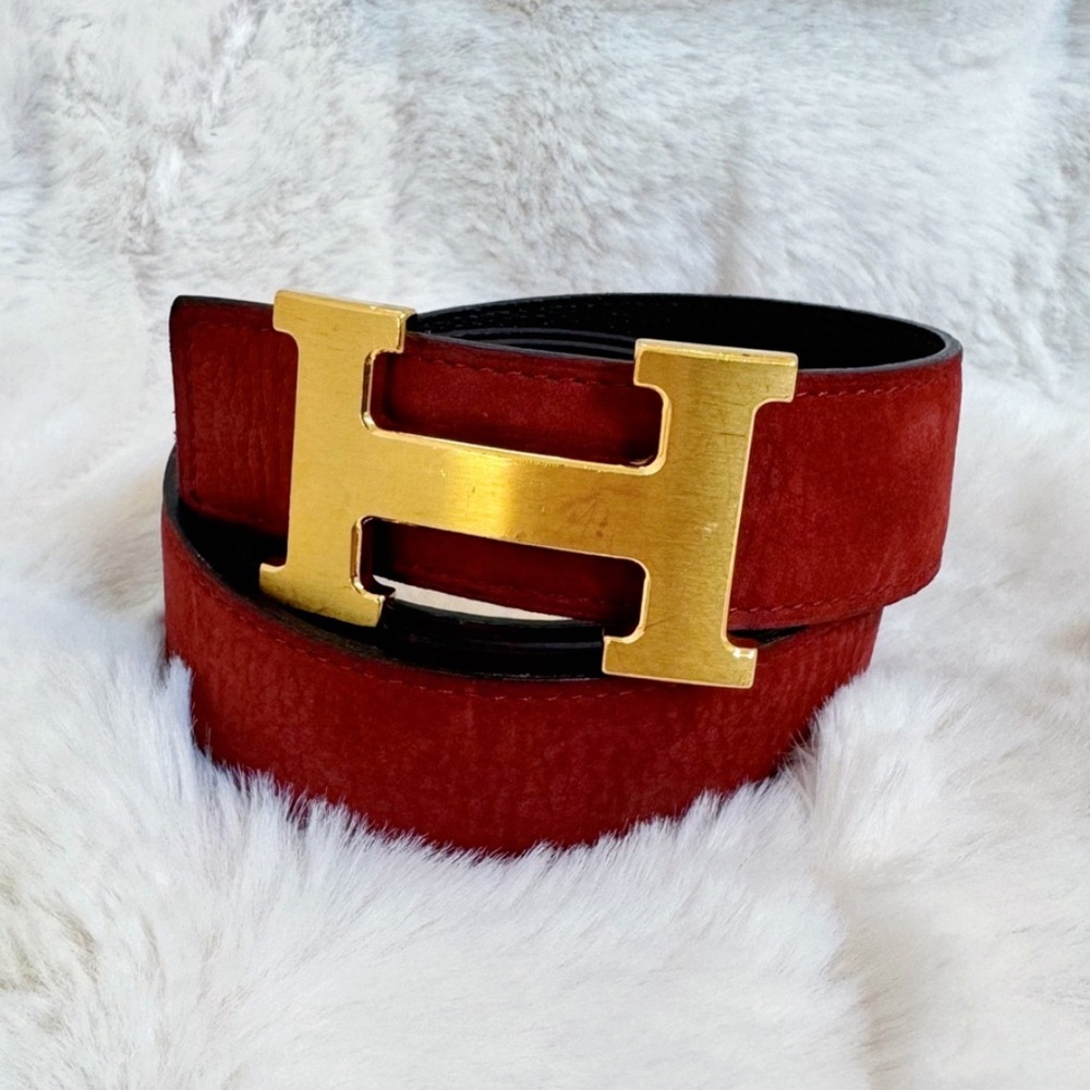 Hermes Constance Red Suede Belt